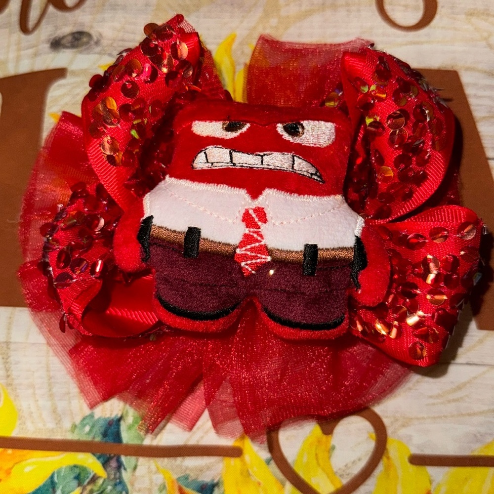 New - Inside out Angry hair bow